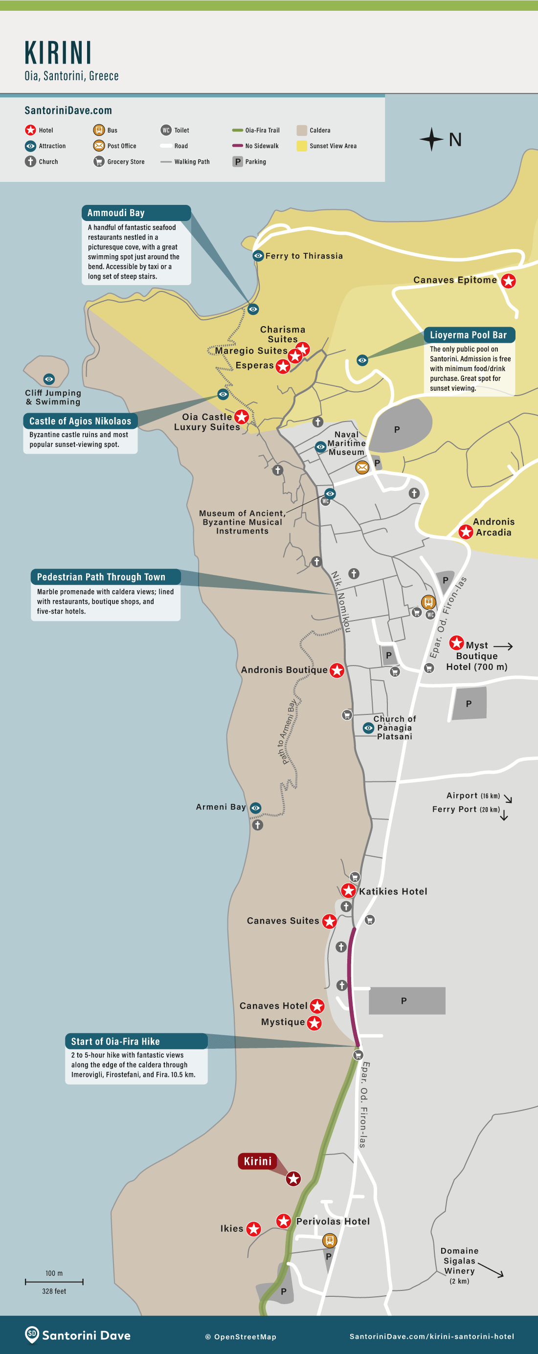 Kirini Hotel is on the east side of Oia with caldera views and close to the walking path and the start of the Oia-Fira hike.