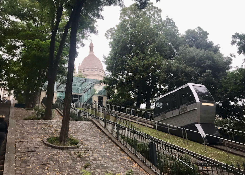 Funicular climbing the hill up Montmartre to Sacre Coeur basilica