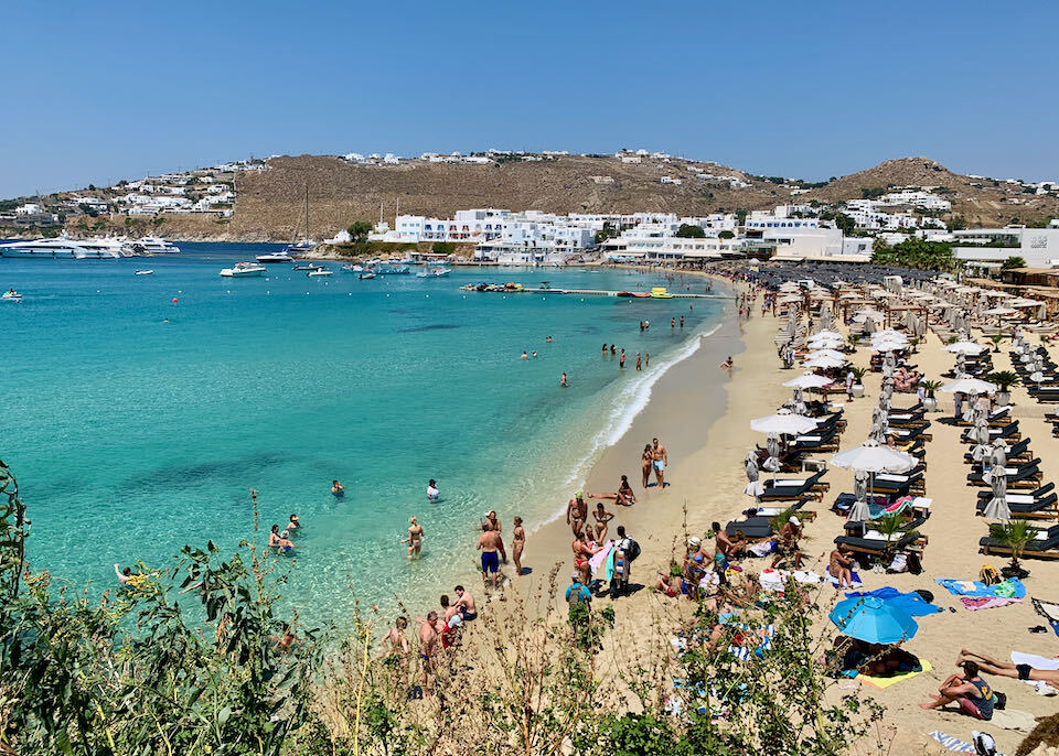 Platis Gialos is one of Mykonos' most popular beaches.