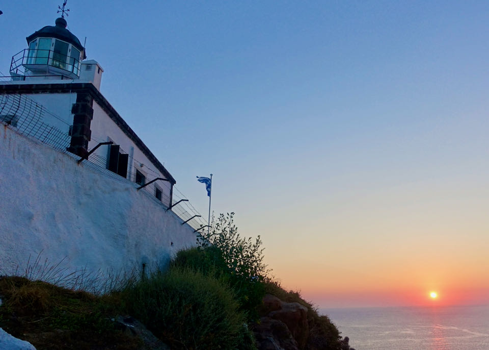 Akrotiri lighthouse at sunset.