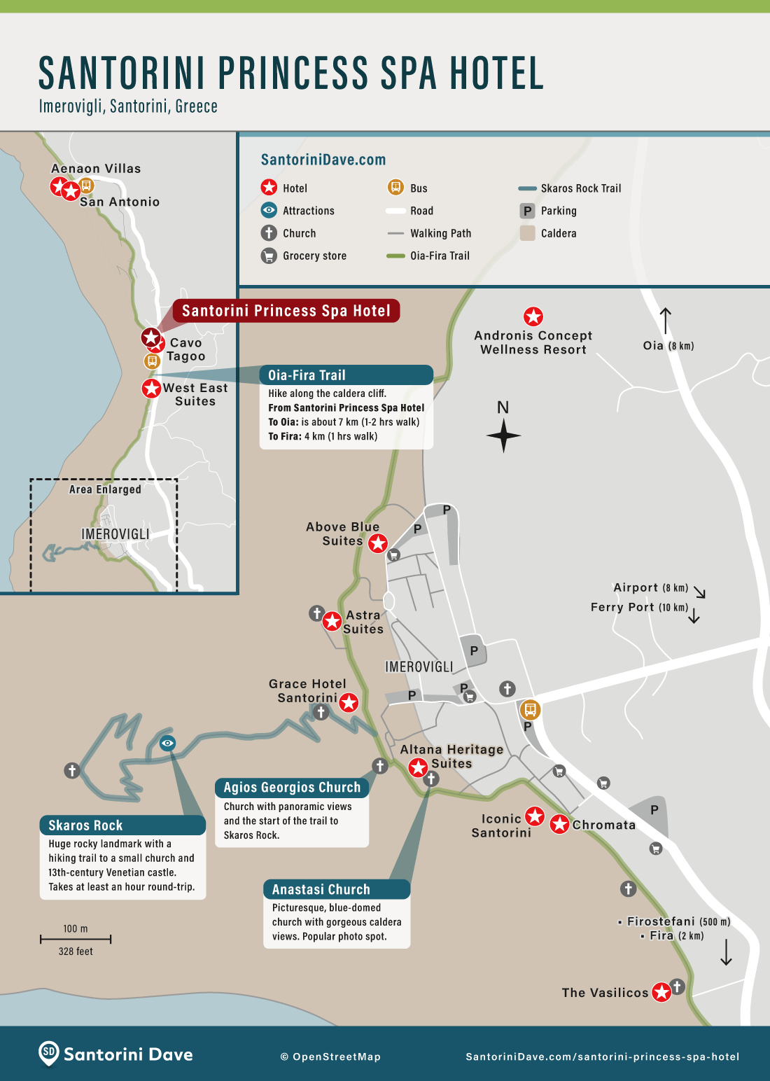 Map of Santorini Princess Spa Hotel in Imerovigli.