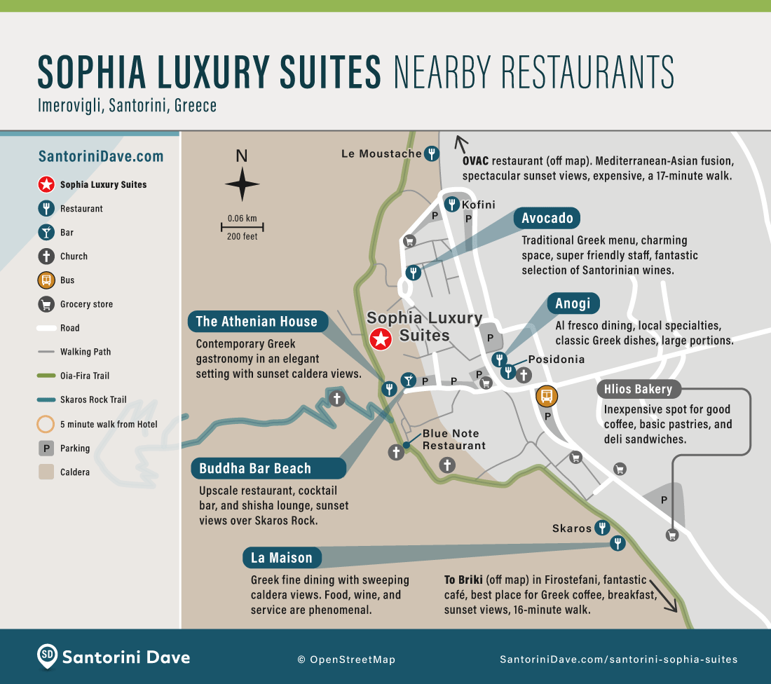 Map showing restaurants near Sophia Luxury Suites