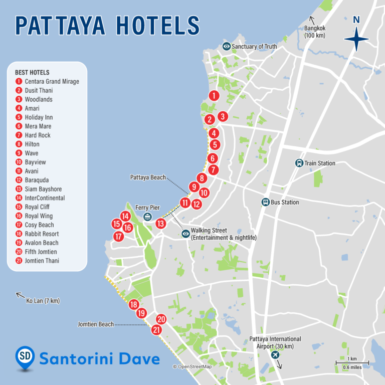 PATTAYA HOTEL MAP Best Areas Neighborhoods Places To Stay   Pattaya Hotels Map 768x768 