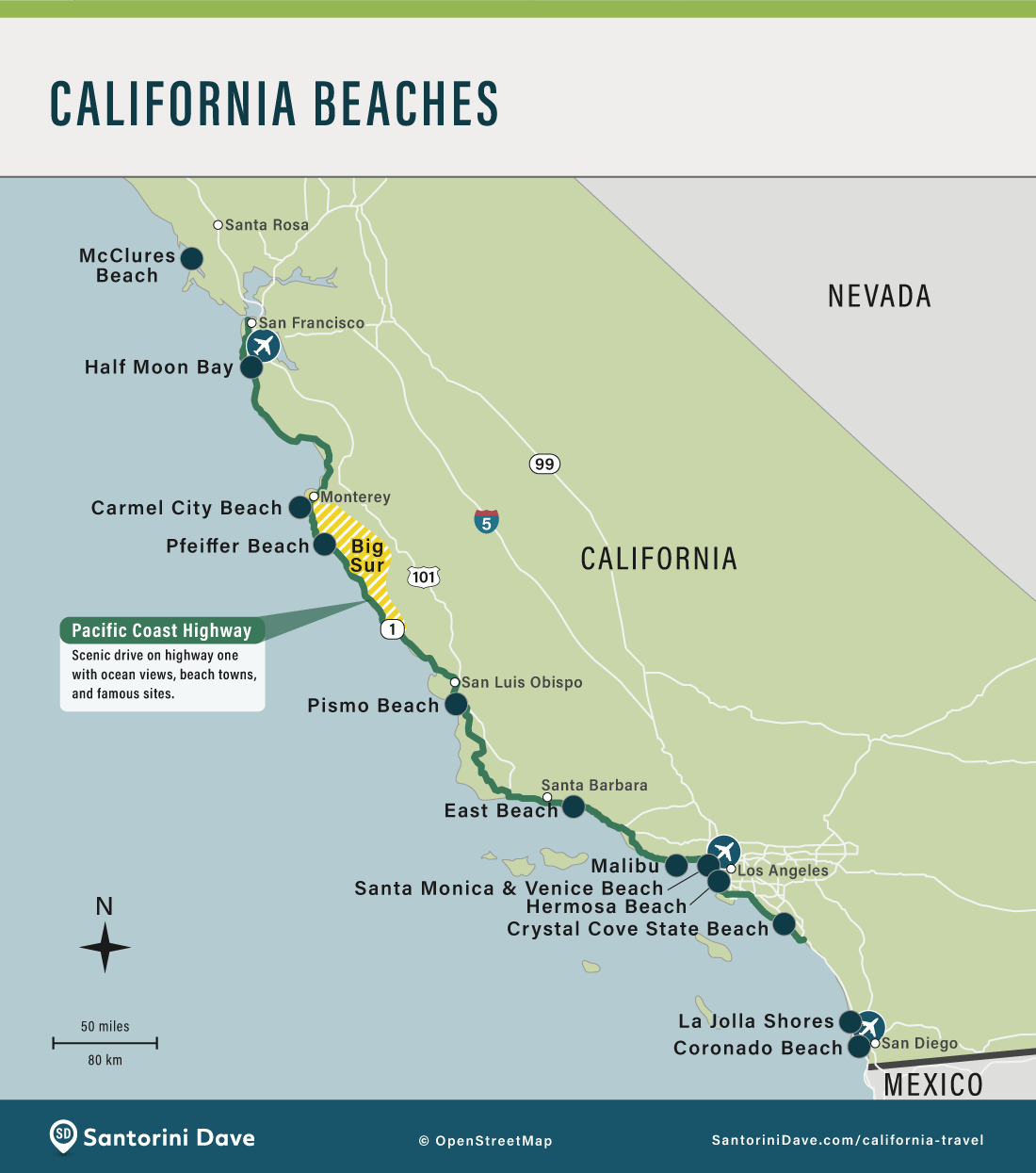 Map of the best beaches in California