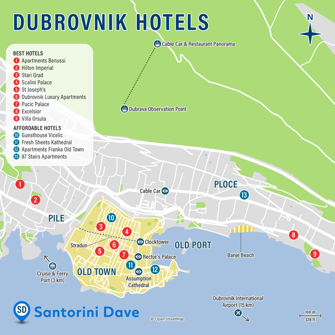 Map of Dubrovnik Hotels and Neighborhoods