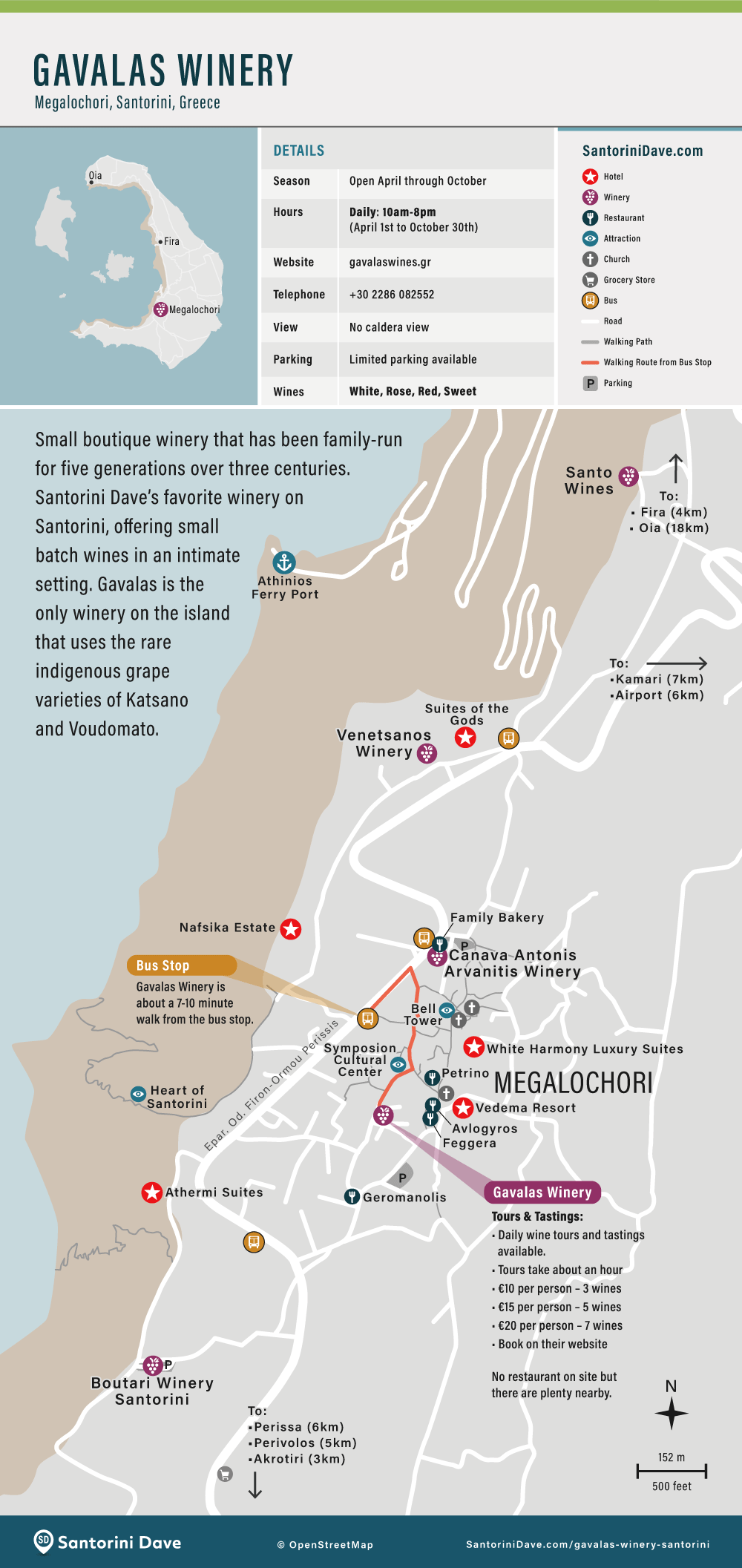 Map of the area surrounding Gavalas Winery in Santorini