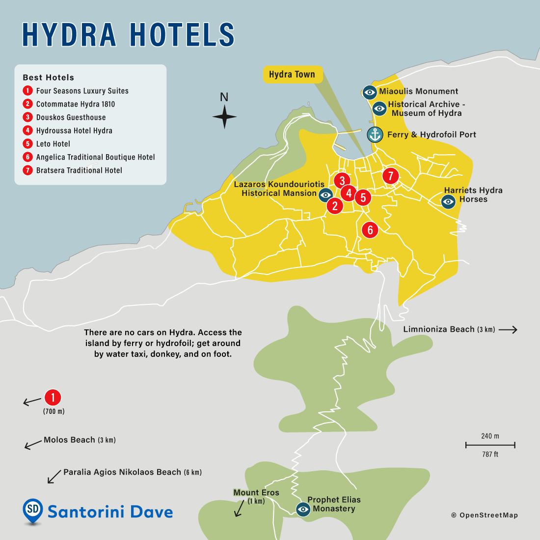 Map of Hydra Hotels and Neighborhoods