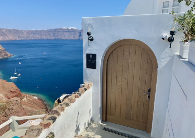 Hotel in Oia with caldera view.
