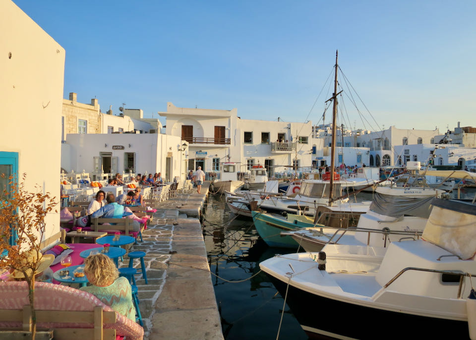 Seafront bars and restaurants in Paros.