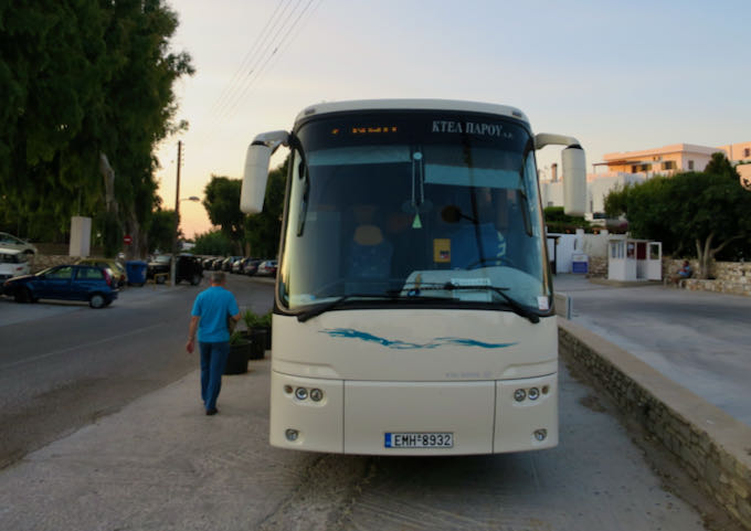 Bus stop in Naoussa, Paros.