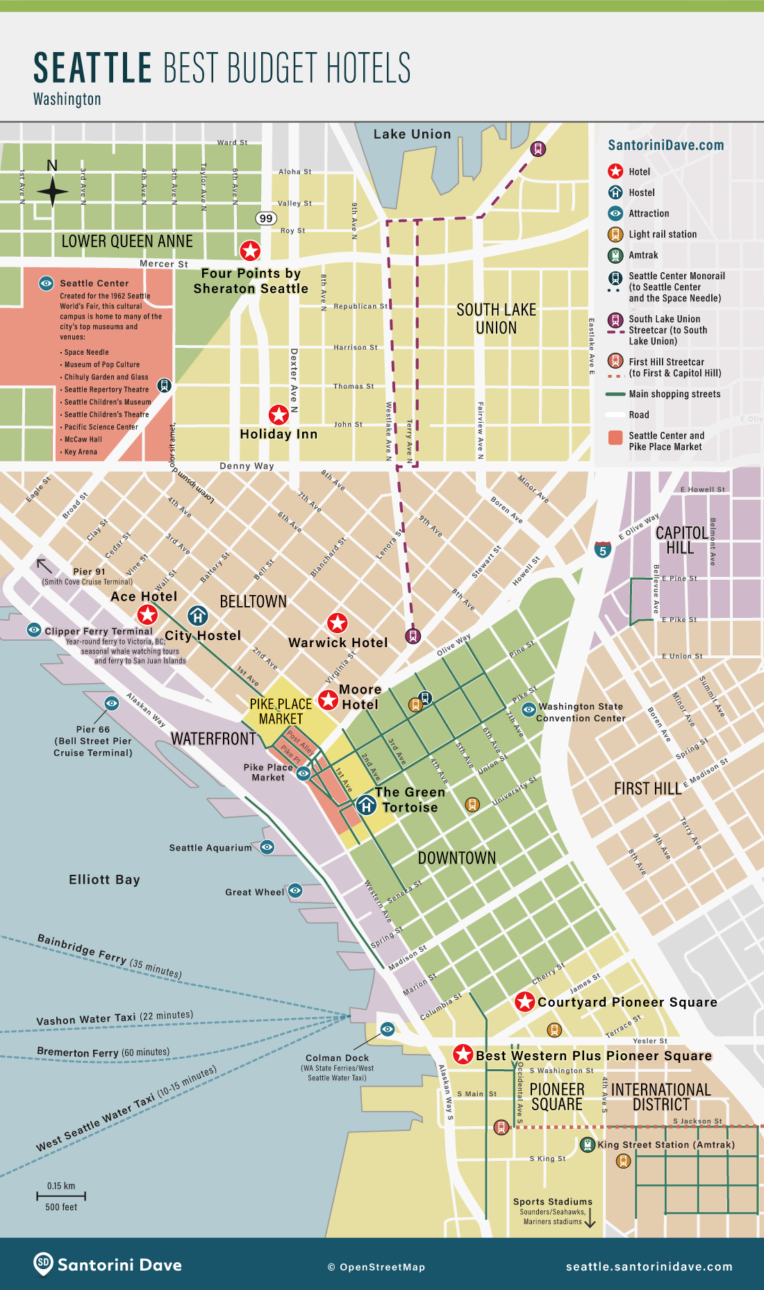 Map of cheap hotels in Seattle.