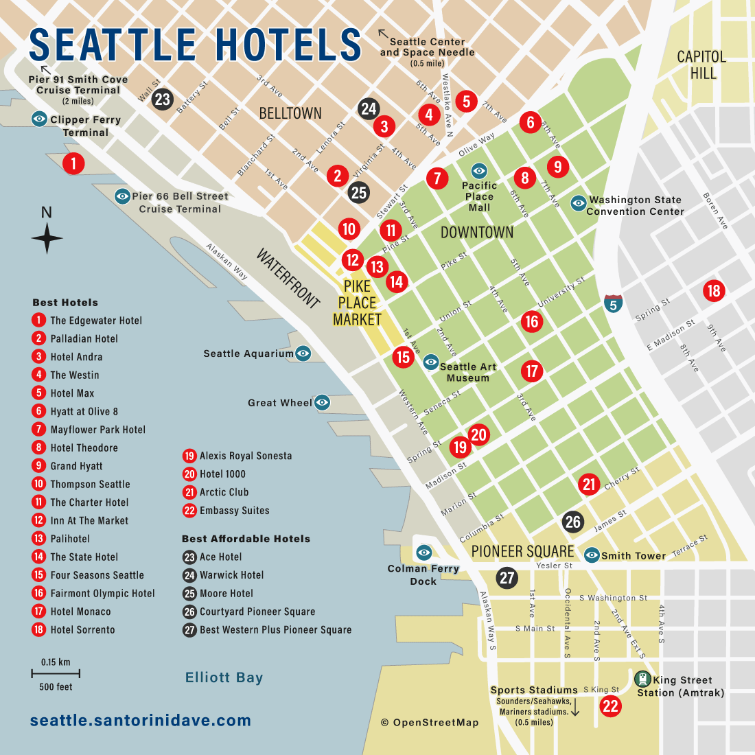 Map Of Downtown Seattle Seattle Hotel Map