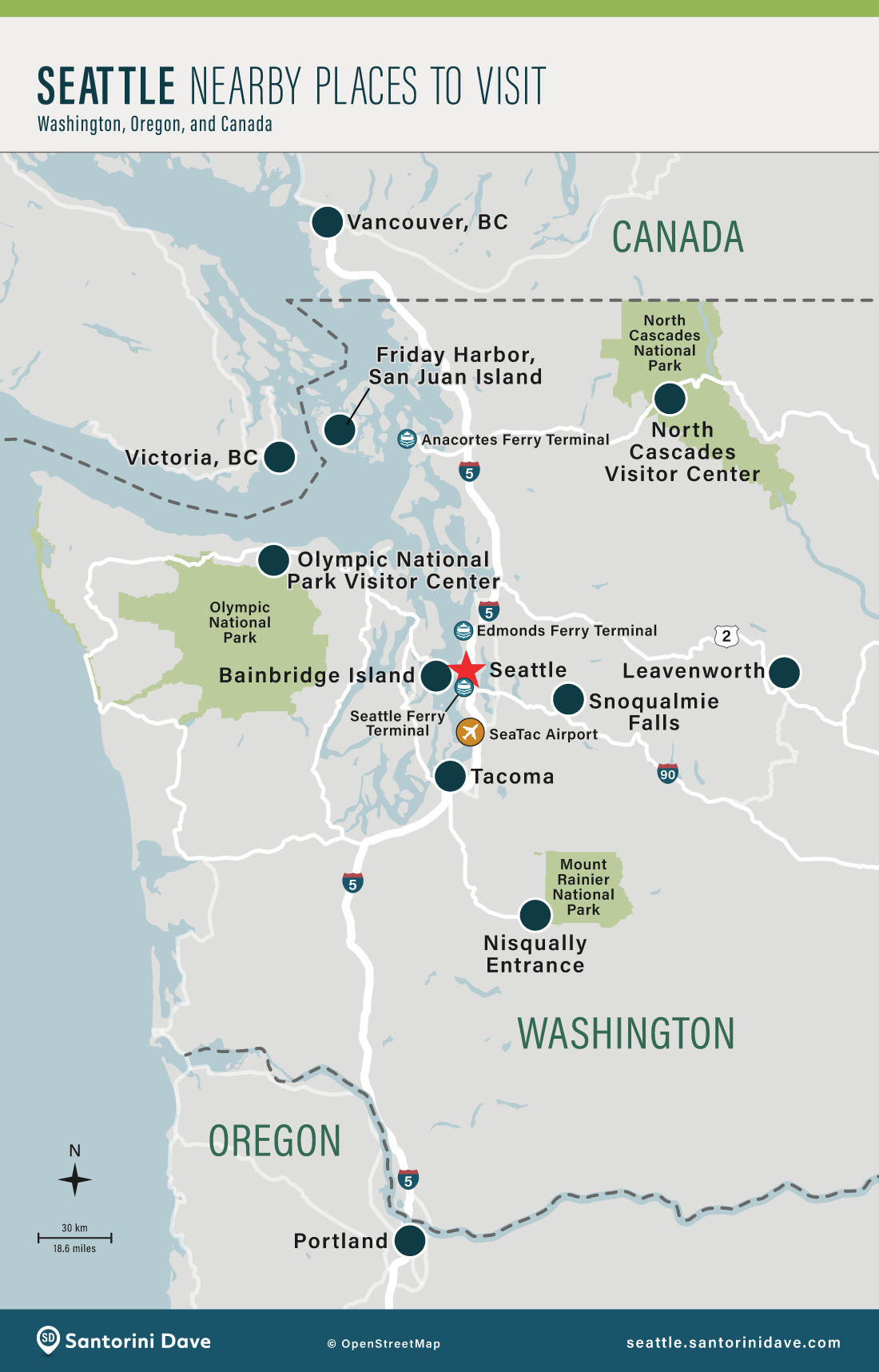 Map of Short Trips near Seattle.