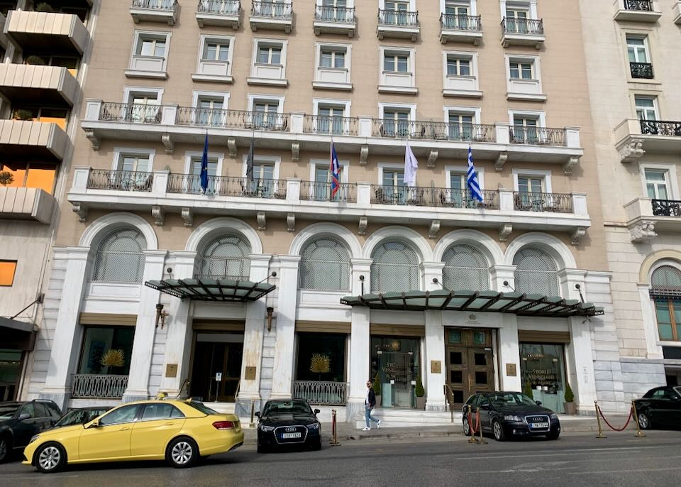Exterior front view of the King George Hotel in Athens