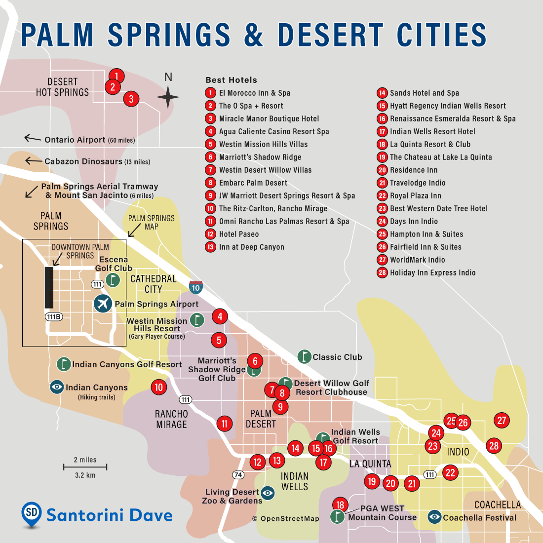 Map of Desert Cities and Coachella Hotels
