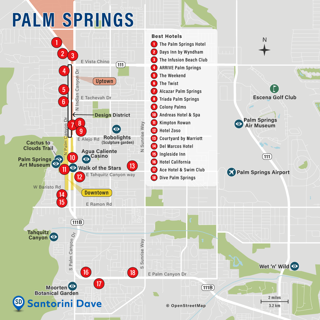 Map of Downtown Palm Springs Hotels