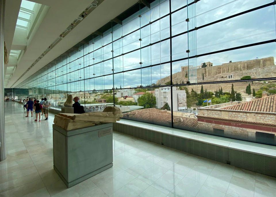 View of the Parthenon from the Acropolis Museum in Athens.