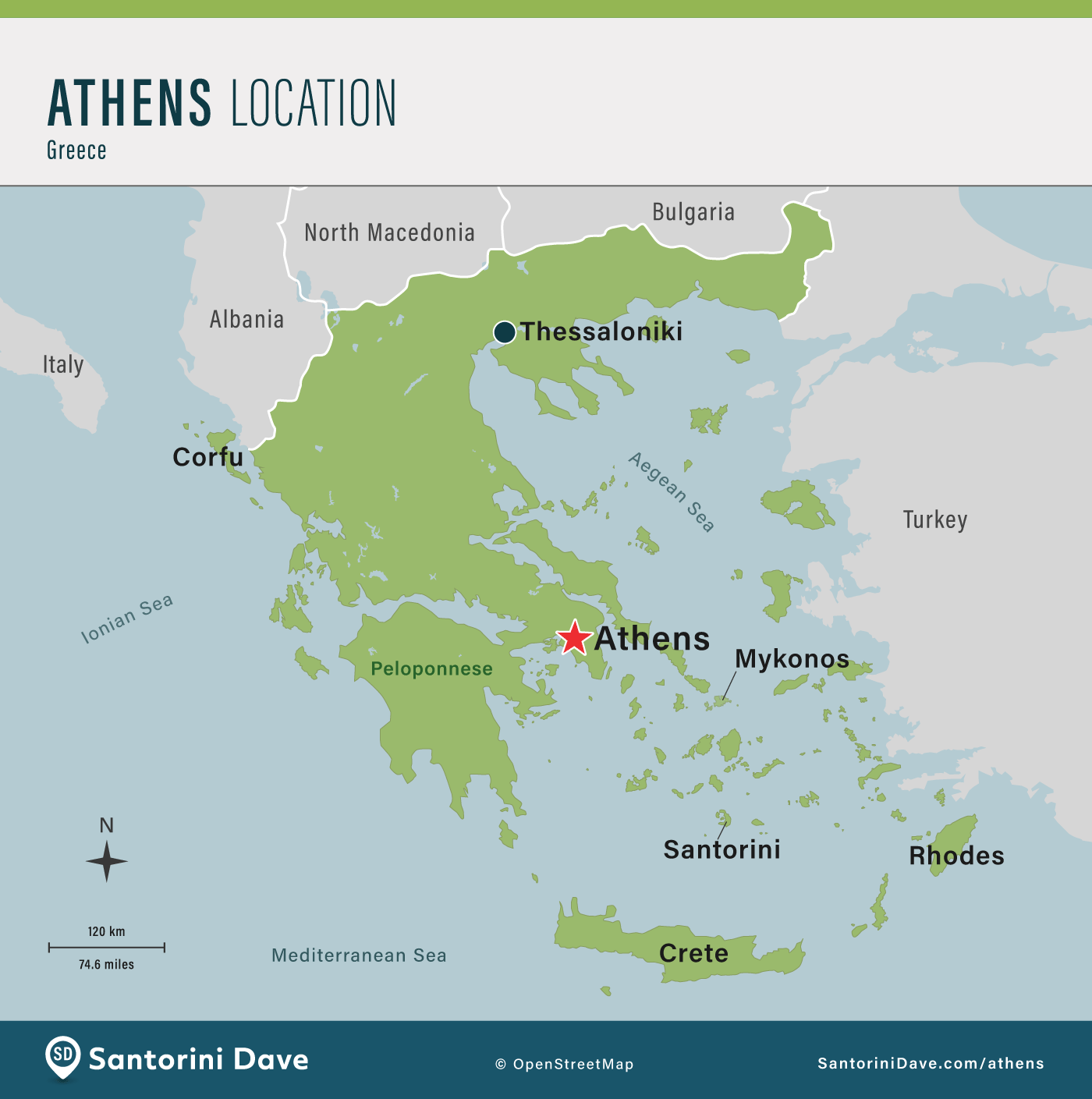 Map showing the location of Athens within Greece