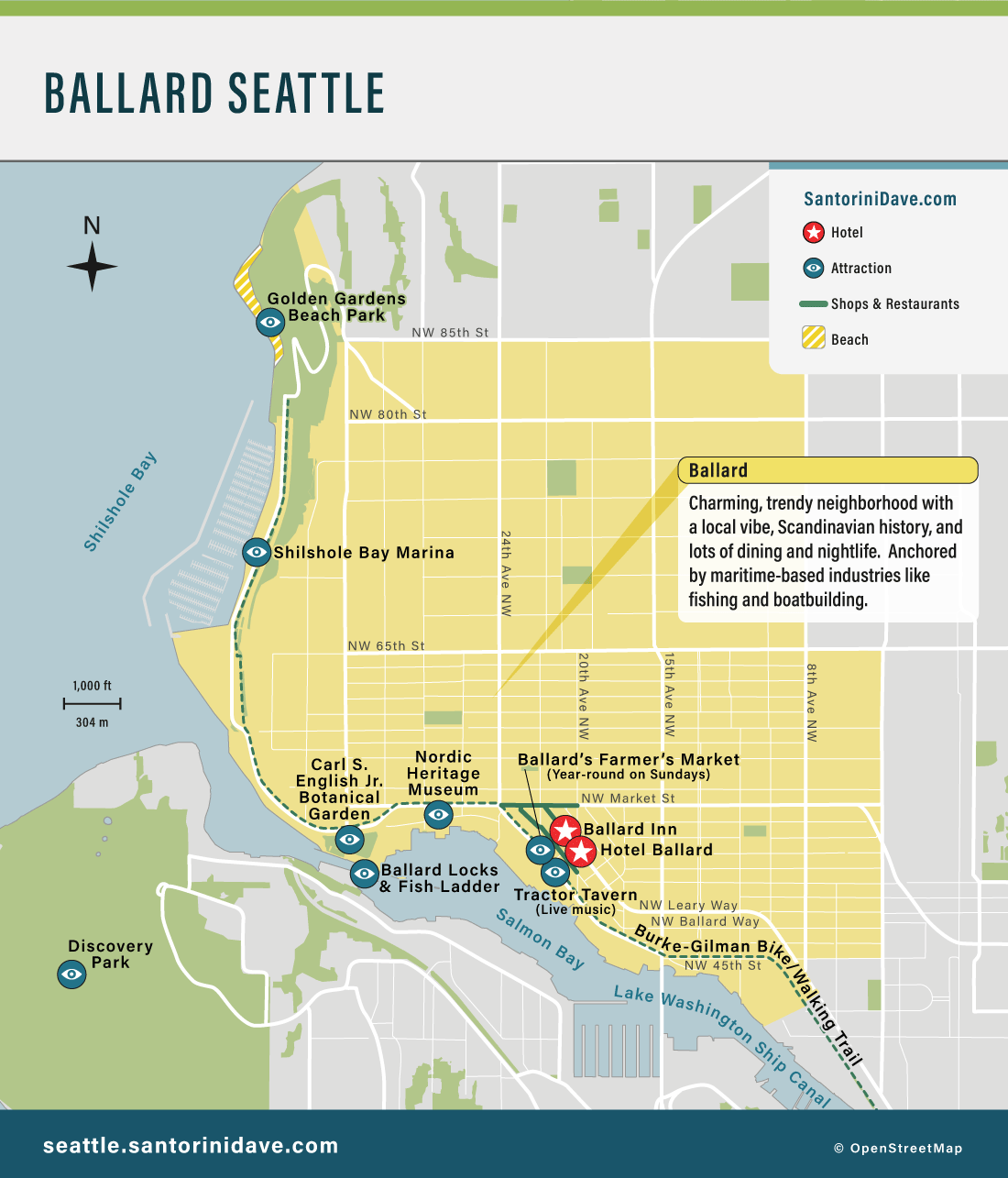 Map of Ballard Hotels in Seattle.