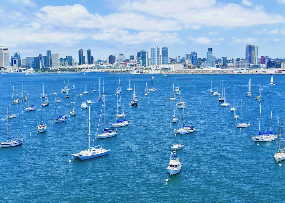 Boats in the bay in front of Downtown San Diego
