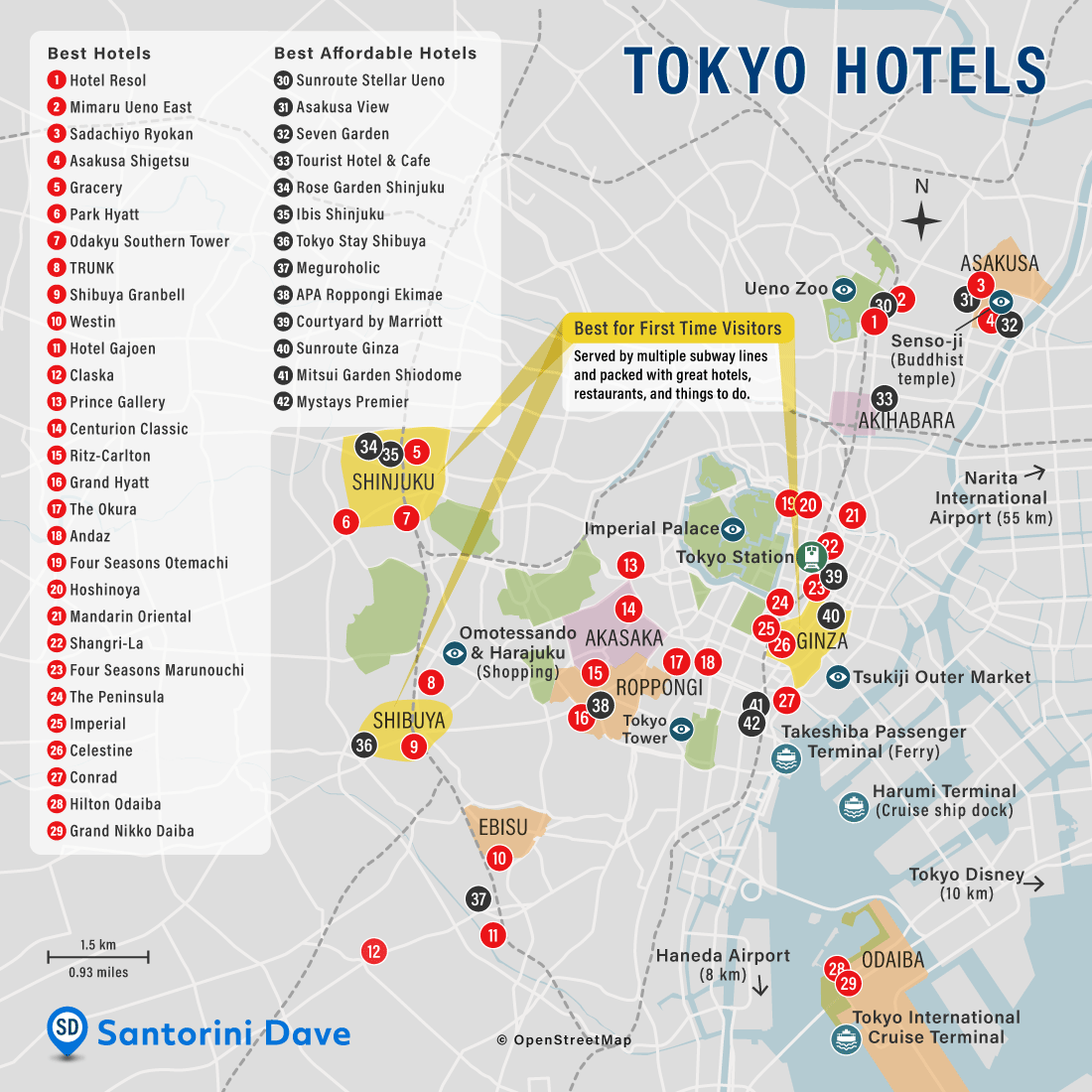 Map of Best Tokyo Hotels and Neighborhoods