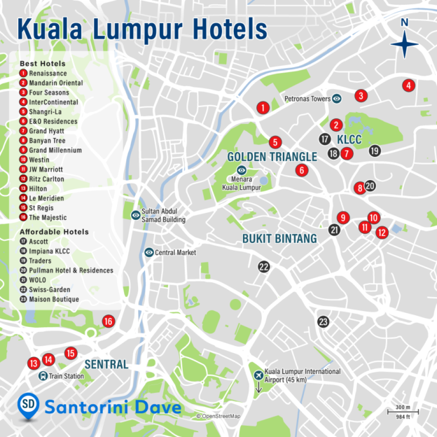 KUALA LUMPUR HOTEL MAP Best Areas Neighborhoods Places To Stay   KualaLumpur Hotels Map 624x624 