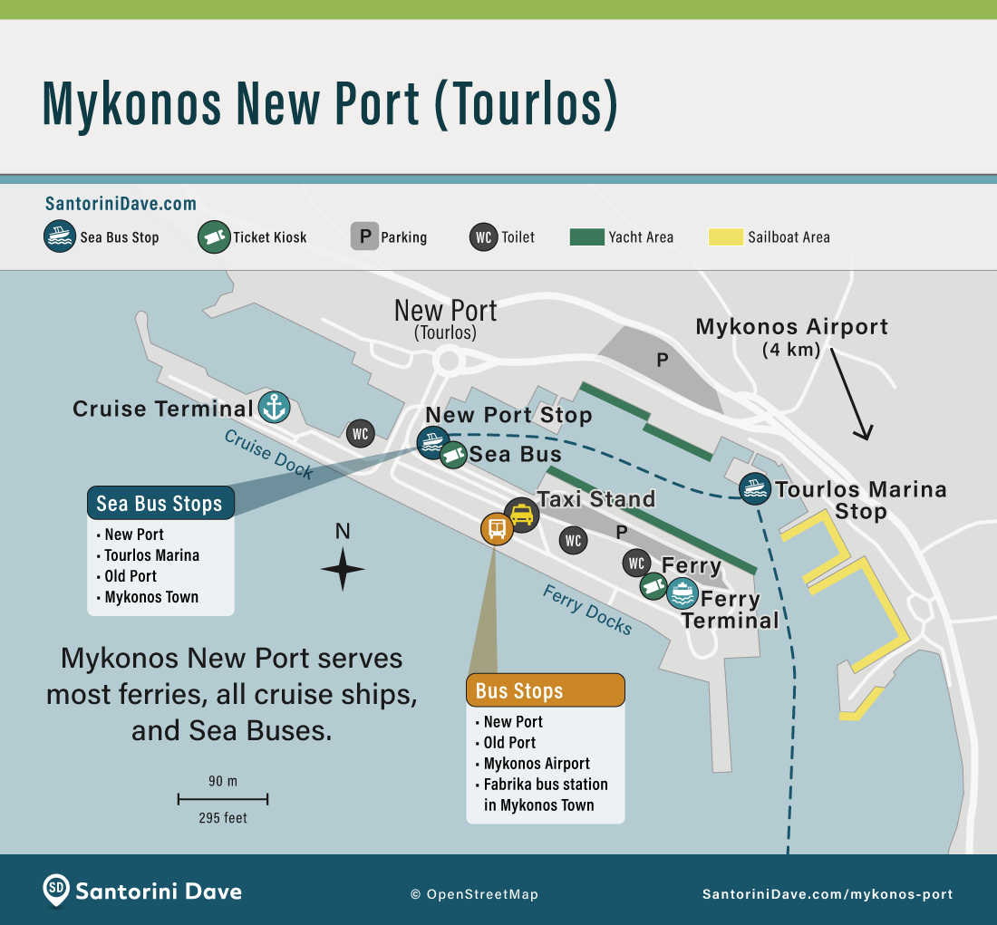Map showing the features of Mykonos' new port at Tourlos