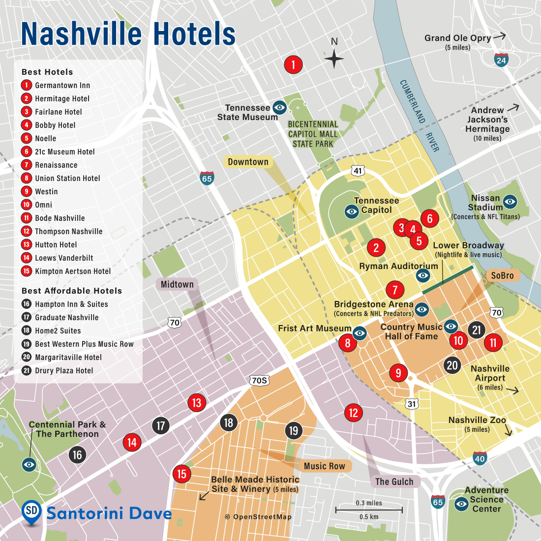 Map Of Downtown Nashville Nashville Hotel Map - Best Areas, Neighborhoods, & Places To Stay