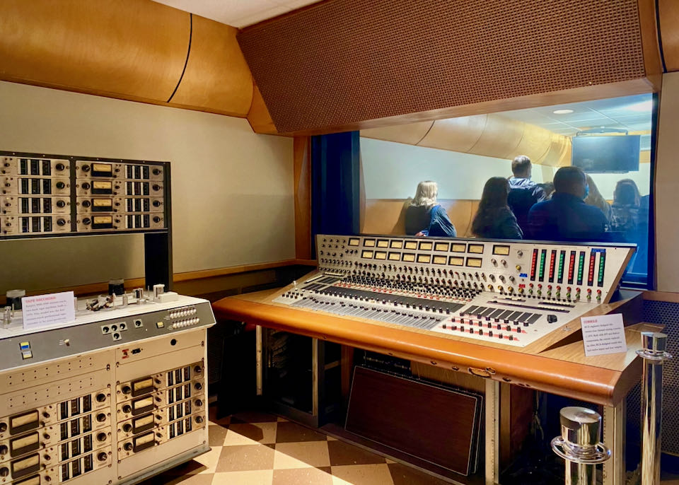 Control booth in a sound studio