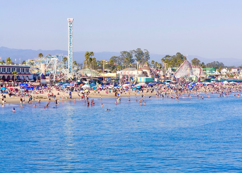 A busy day at the beach and Boardwalk in Santa Cruz
