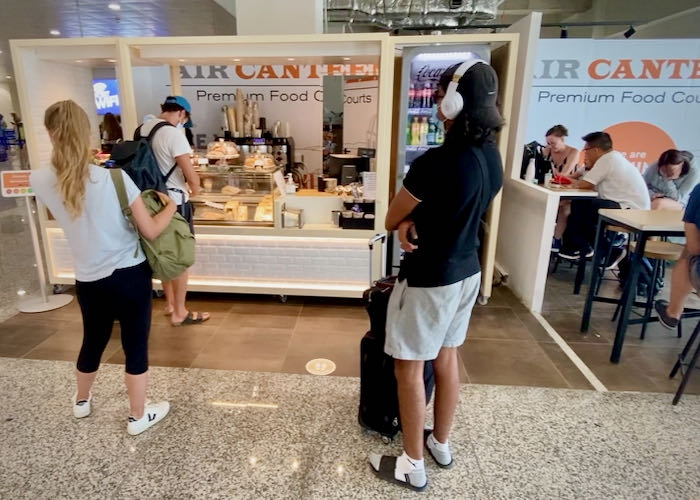Cart selling sanwiches, beverages, and snacks at the Santorini Airport