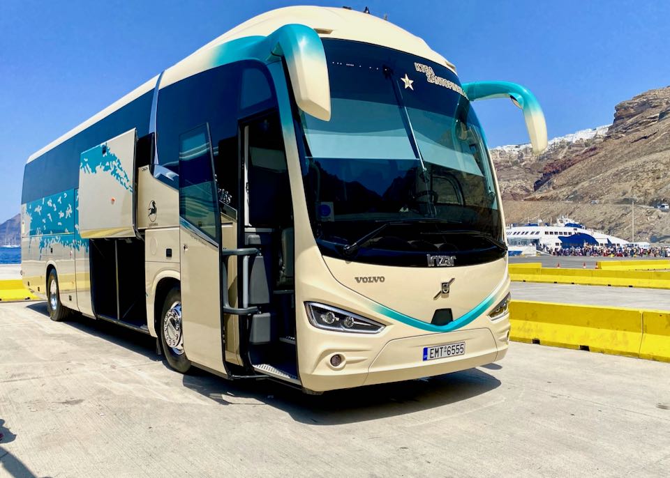 Santorini bus with luggage storage.