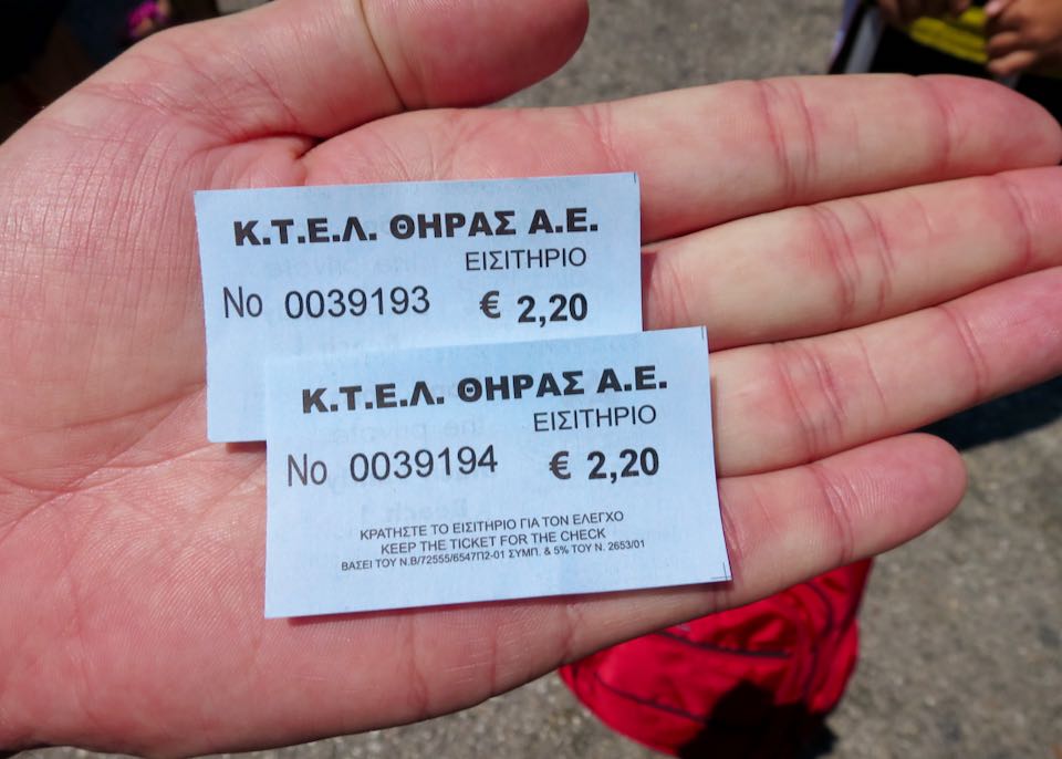 Ticket for Santorini bus system.