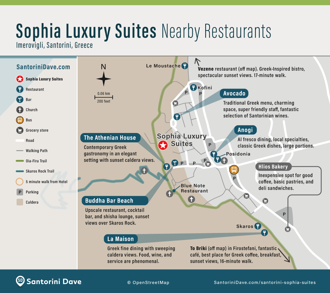 Map showing restaurants near Sophia Luxury Suites