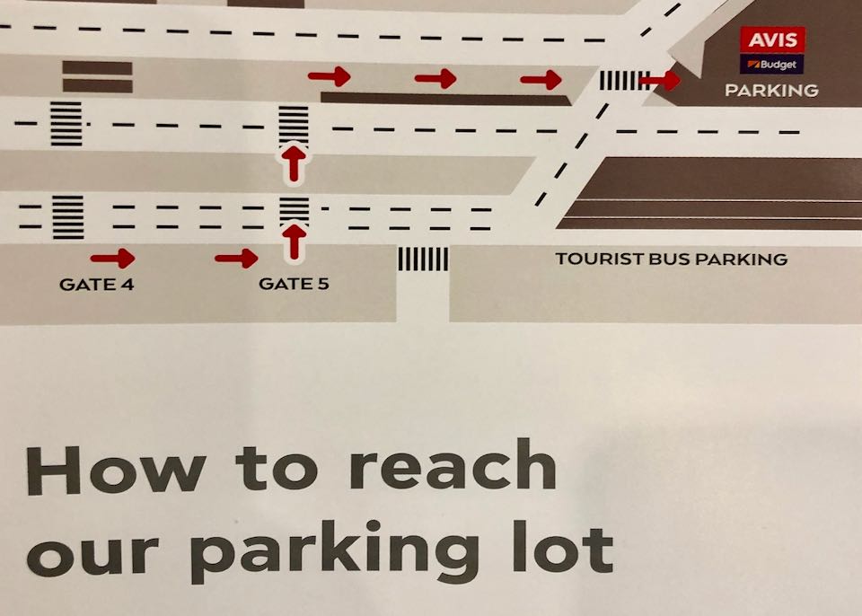 Map of Athens airport rental car parking lot.