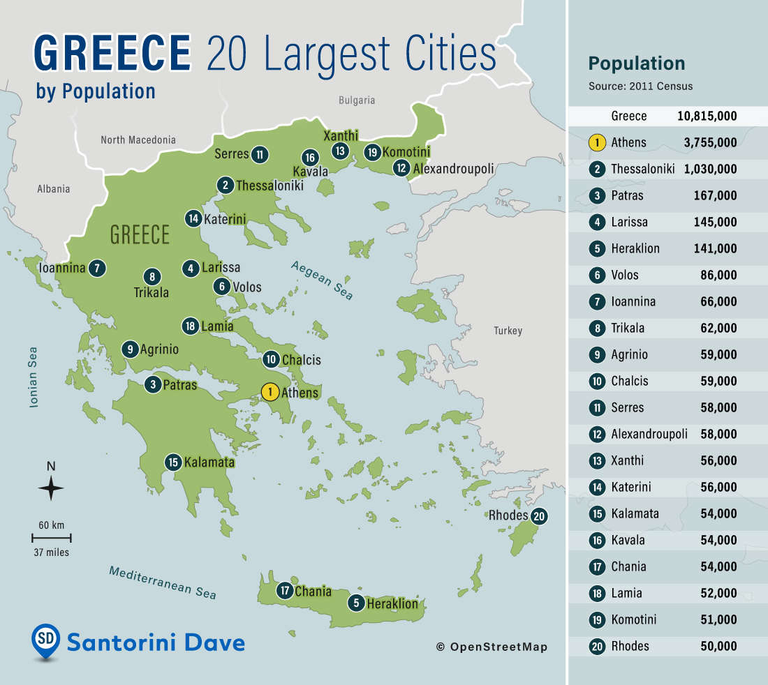 Map of Greece with cities