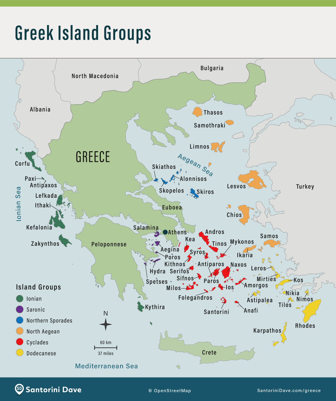 Map of Island Groups in Greece