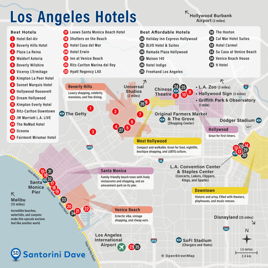 Map of Best L.A. Hotels and Neighborhoods