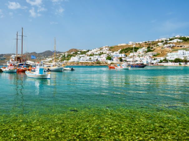 Boat tour from Mykonos to beaches.