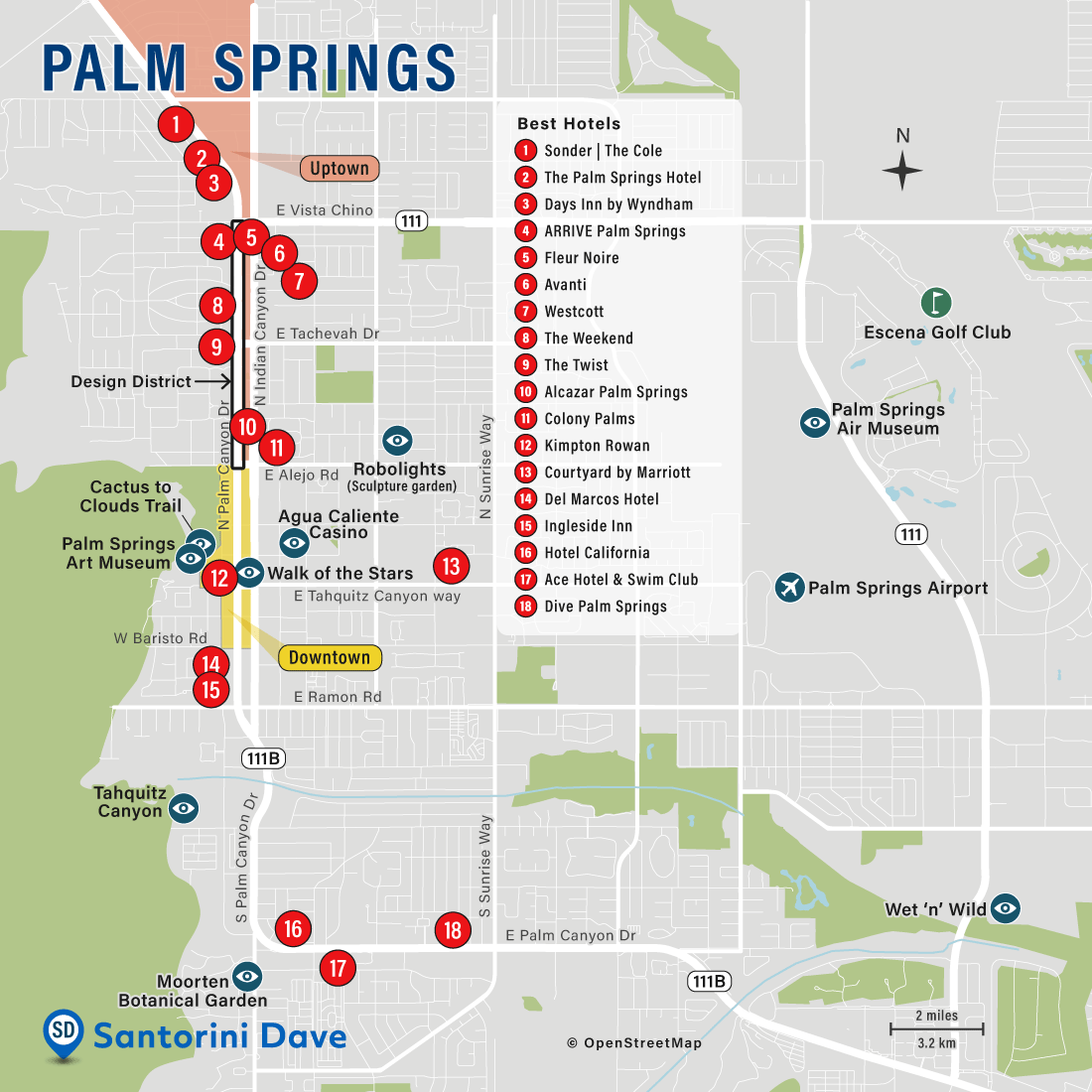 Map of Downtown Palm Springs Hotels