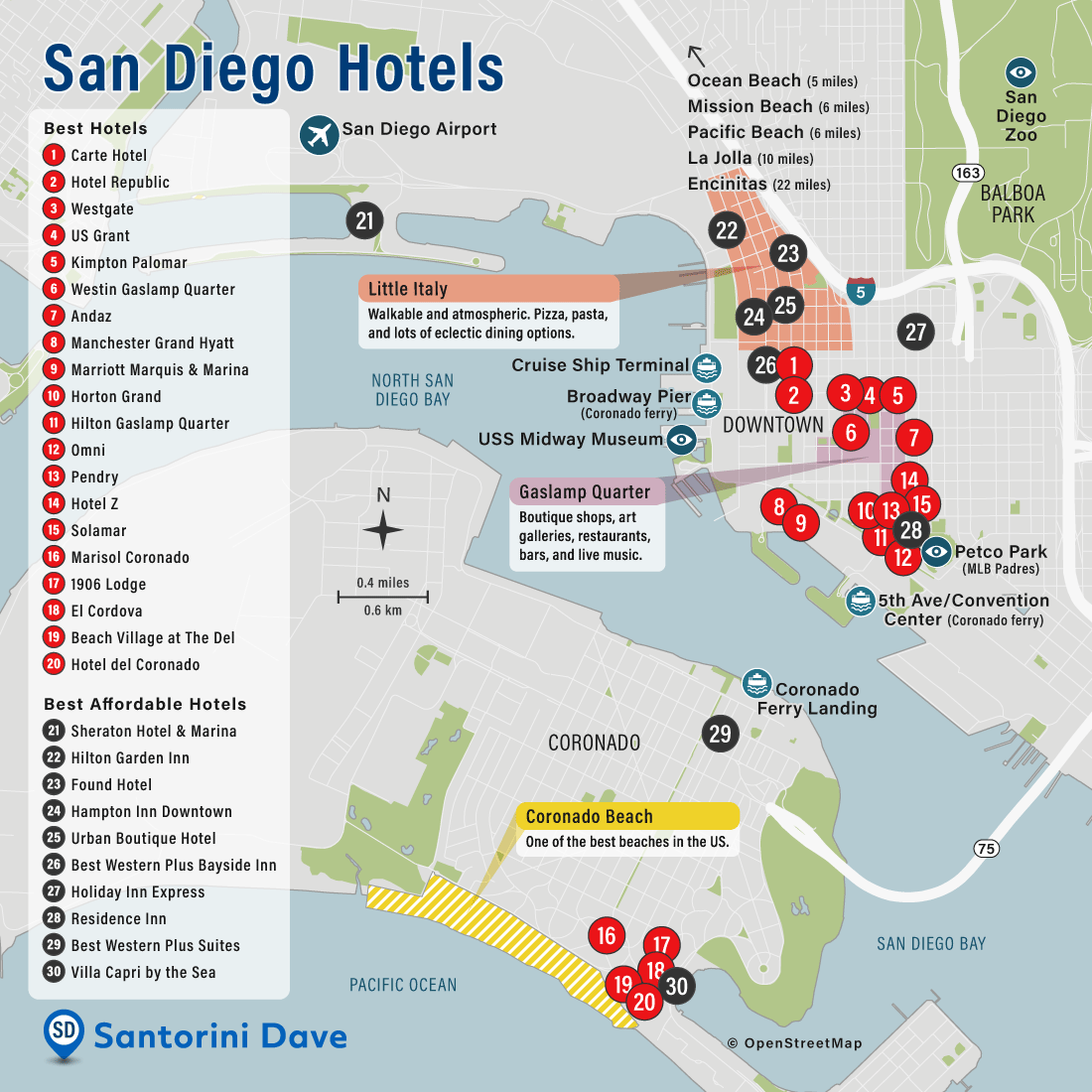 Map of San Diego Hotels and Neighborhoods