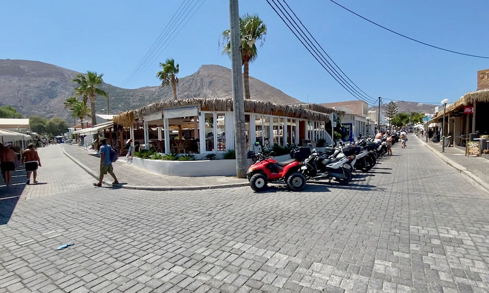 Intersection of two stone-paved streets in a beach village