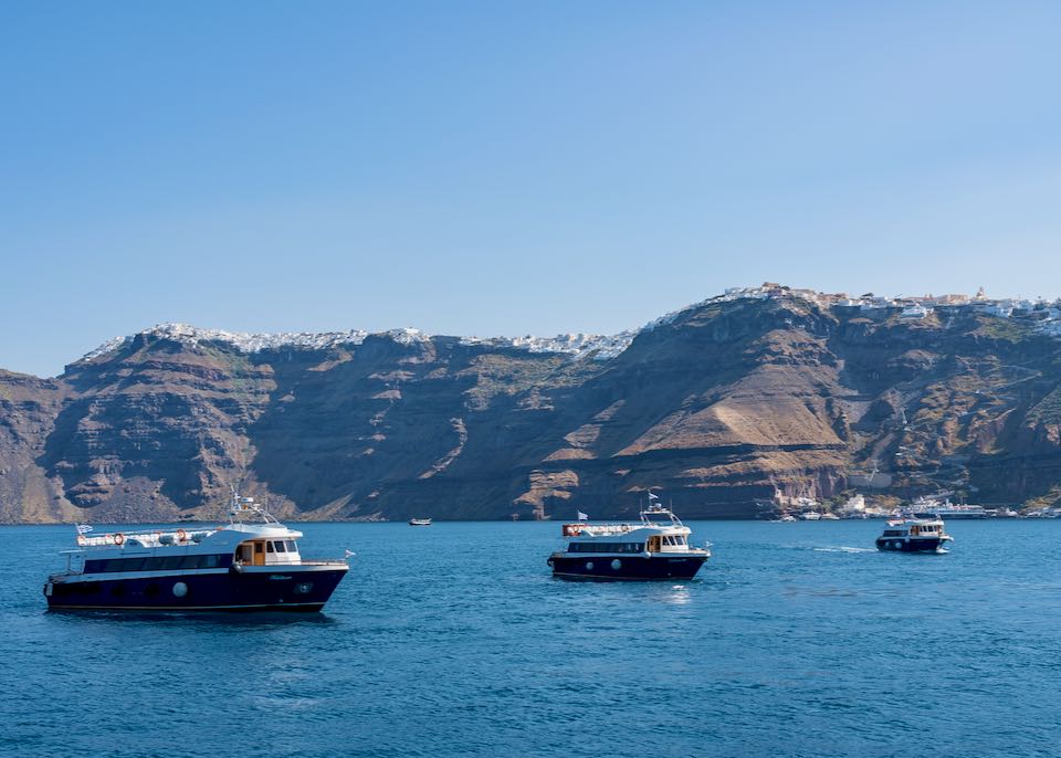 Tender boats to Santorini cruise port.