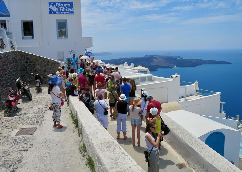 Cruise ship excursion to Santorini, Greece.