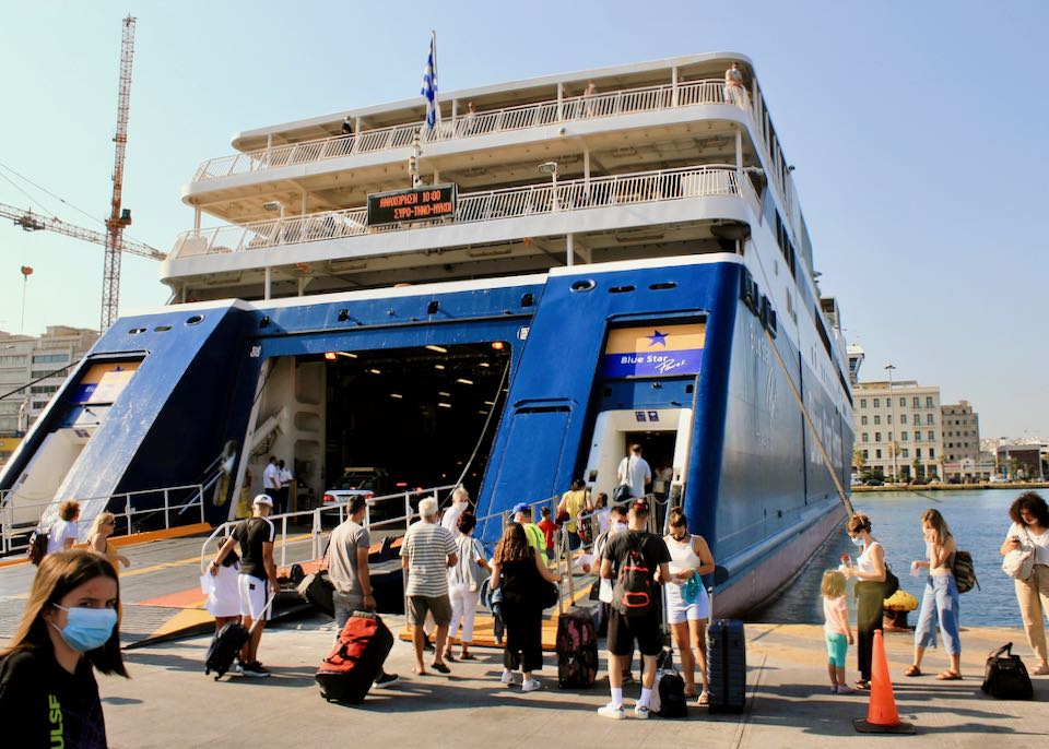Boarding a ferry in Piraeus.