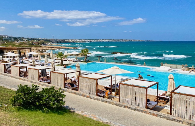 Beachfront pool at Abaton Island Resort in Hersonissos, Crete