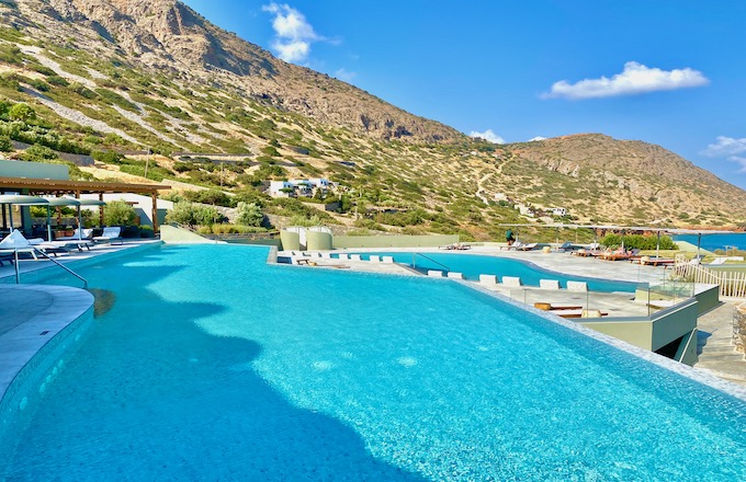 Terraced pools at Caya Exclusive Resort in Elounda, Crete