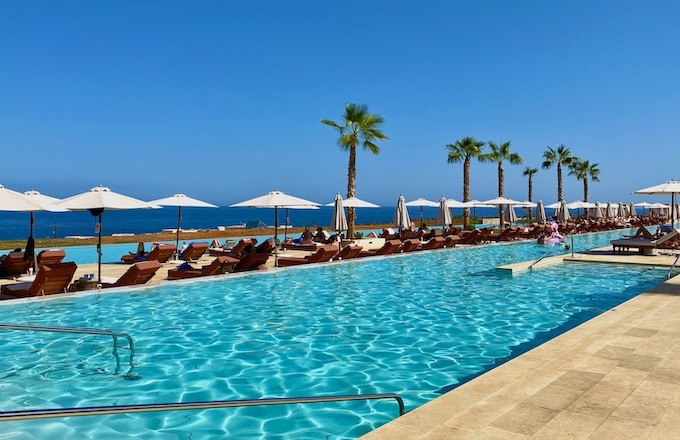 Sea view pools at the Royal Senses Resort in Panormos, Rethymno, Crete