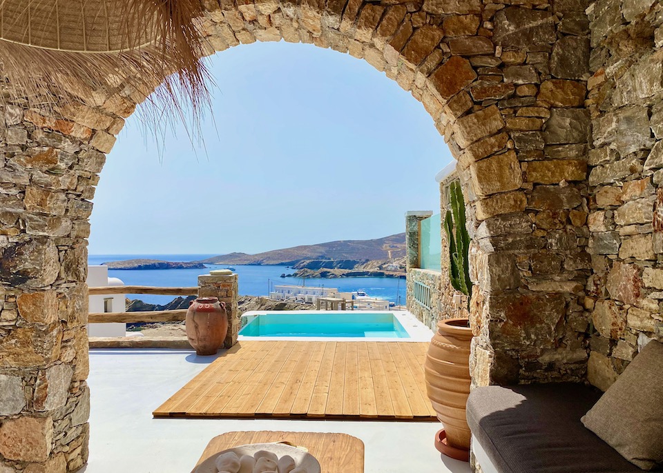View of the bay at Karavostasis, Folegandros from Onar Suites and Villas