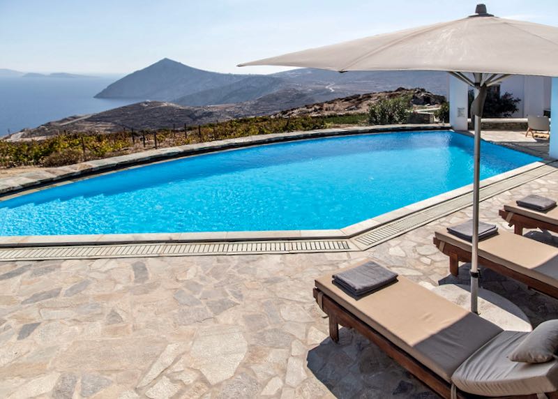 Folegandros hotel with sunset view.